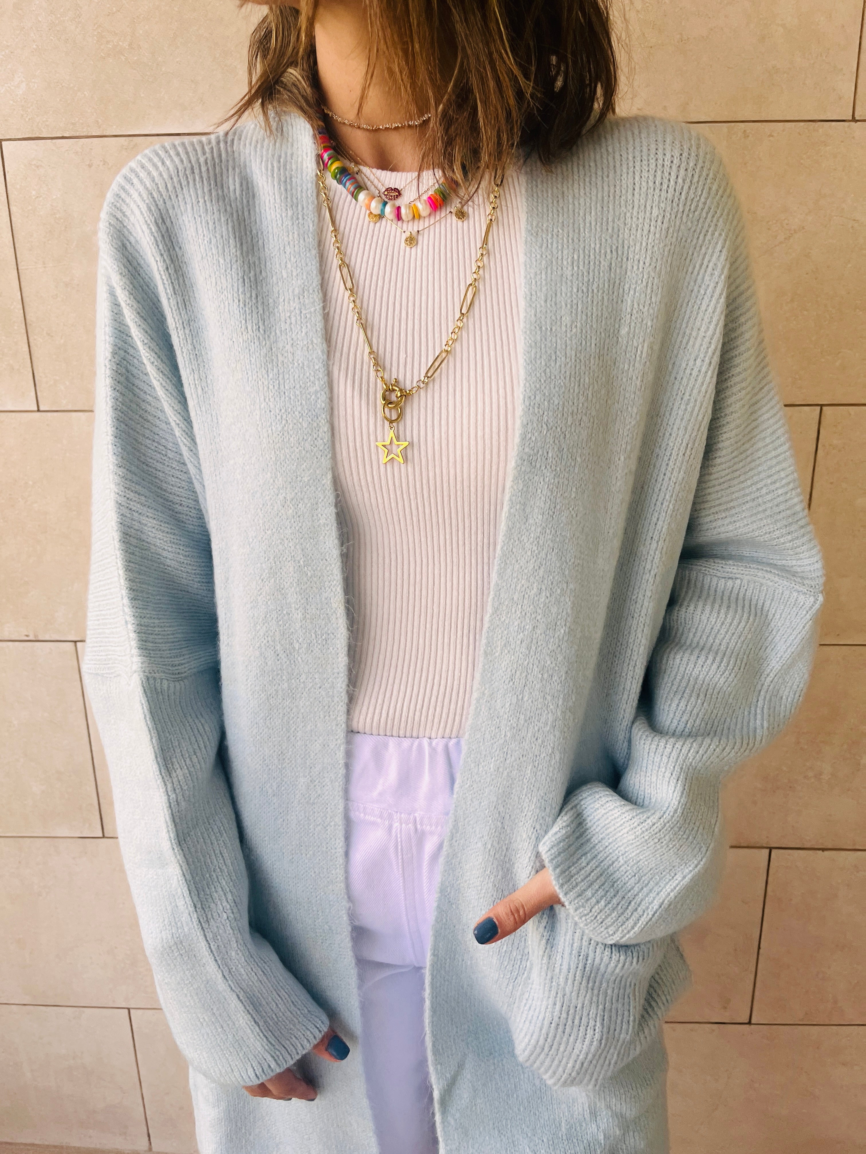 Baby Blue Chilly Night Longline Cardigan