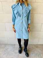 Light Blue Ruffle Denim Shirt