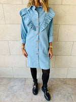 Light Blue Ruffle Denim Shirt