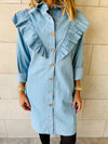 Light Blue Ruffle Denim Shirt