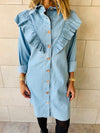 Light Blue Ruffle Denim Shirt