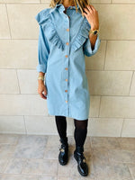 Light Blue Ruffle Denim Shirt