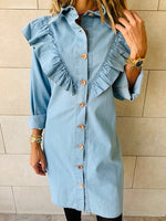 Light Blue Ruffle Denim Shirt