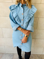 Light Blue Ruffle Denim Shirt