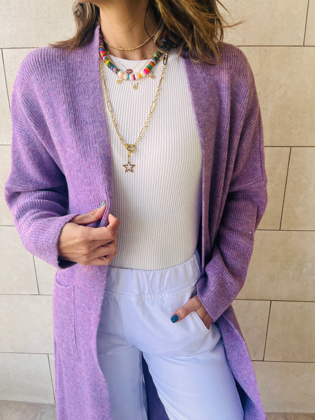 Lilac Chilly Night Longline Cardigan