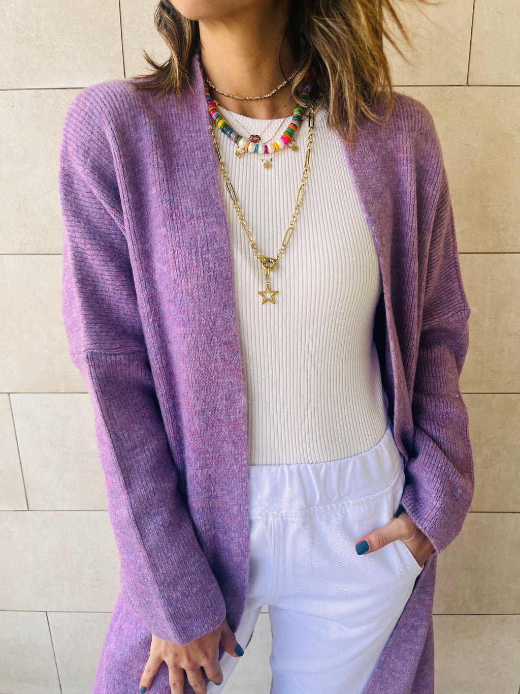Lilac Chilly Night Longline Cardigan