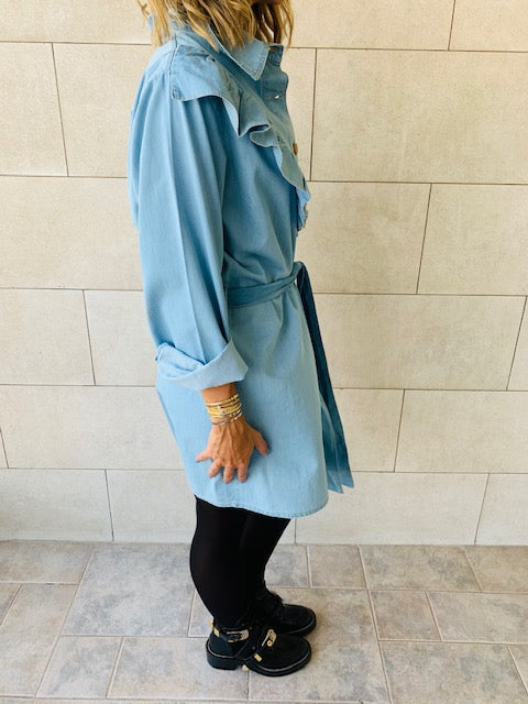 Light Blue Ruffle Denim Shirt