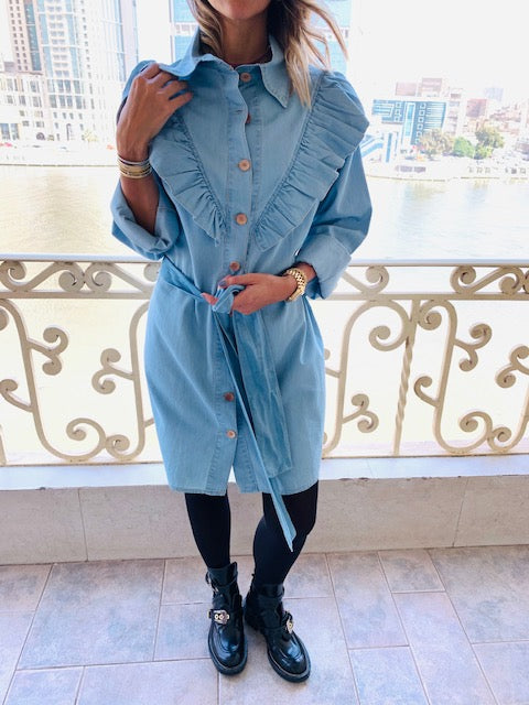 Light Blue Ruffle Denim Shirt