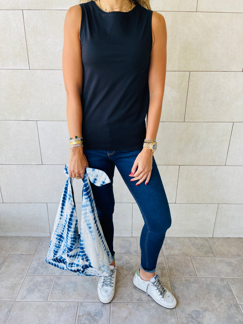 Black & Red & Beige Sleeveless T-Shirt