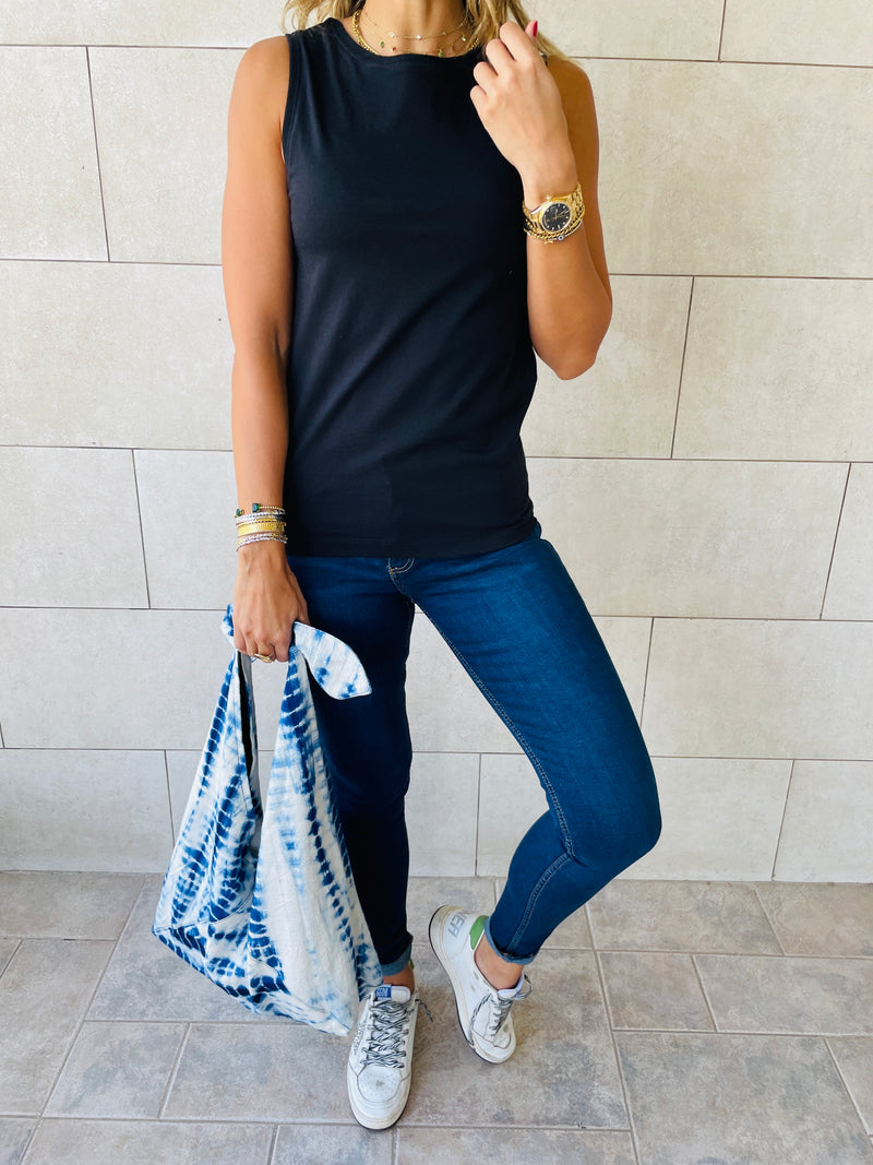 Black & Red & Beige Sleeveless T-Shirt