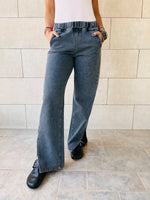 Grey Elastic Waist Split Hem Jeans