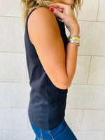 Black & Red & Beige Sleeveless T-Shirt