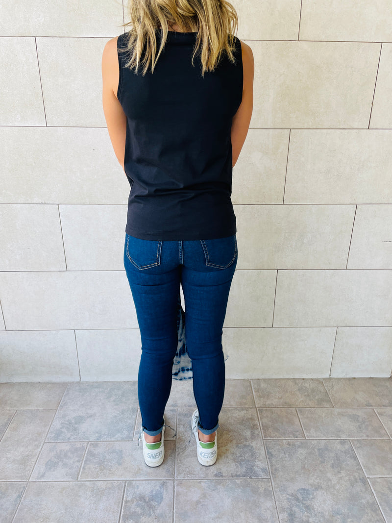 Black & Red & Beige Sleeveless T-Shirt