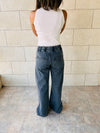 Grey Elastic Waist Split Hem Jeans