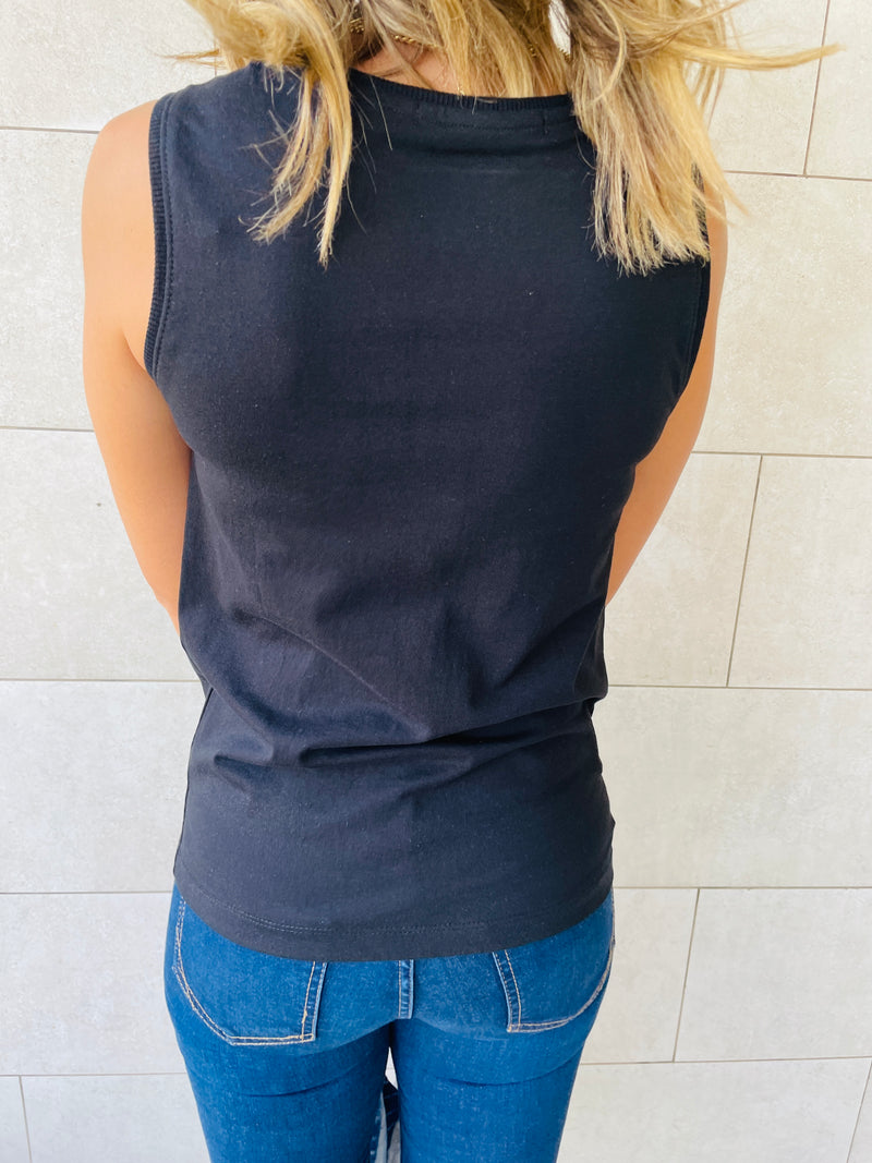 Black & Red & Beige Sleeveless T-Shirt