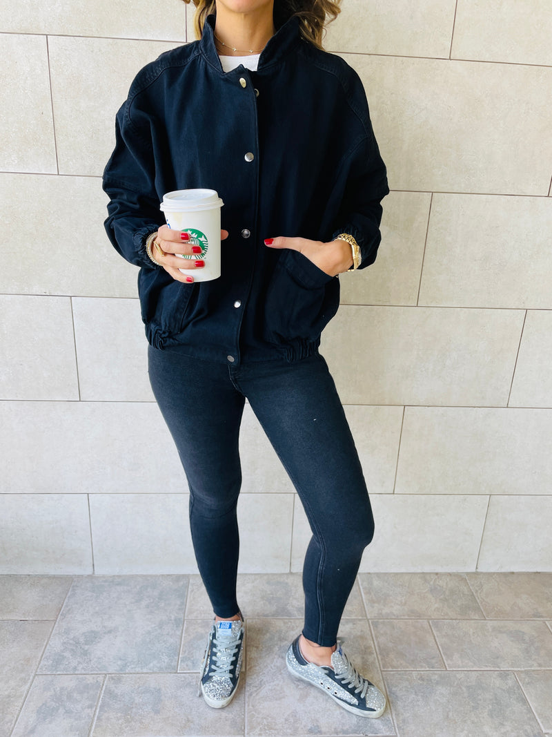 Black Bomber Denim Jacket