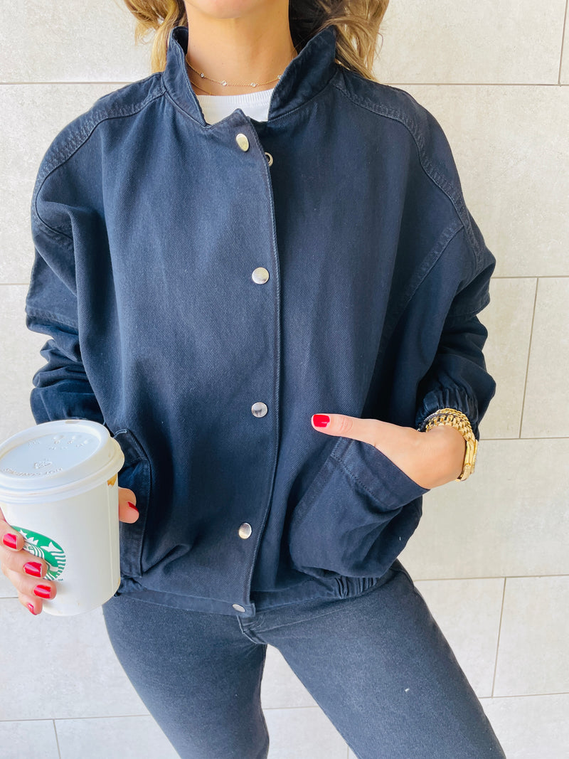 Black Bomber Denim Jacket