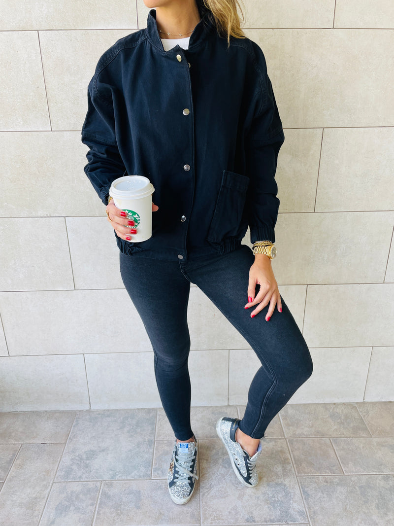 Black Bomber Denim Jacket