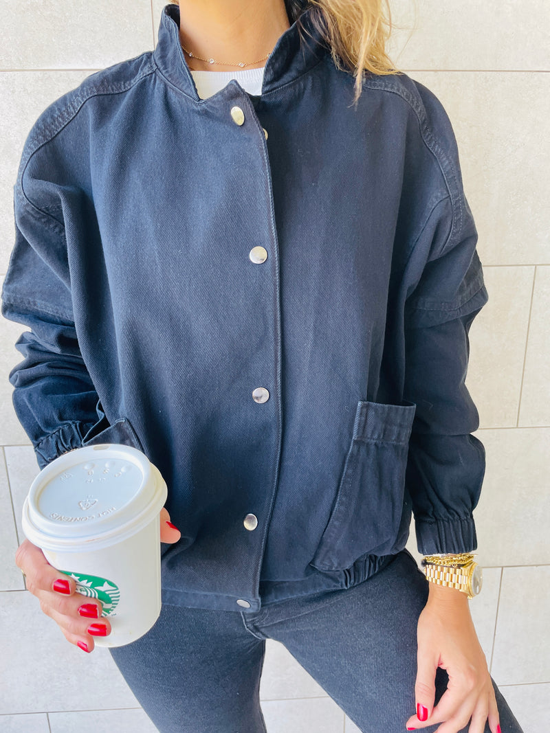 Black Bomber Denim Jacket