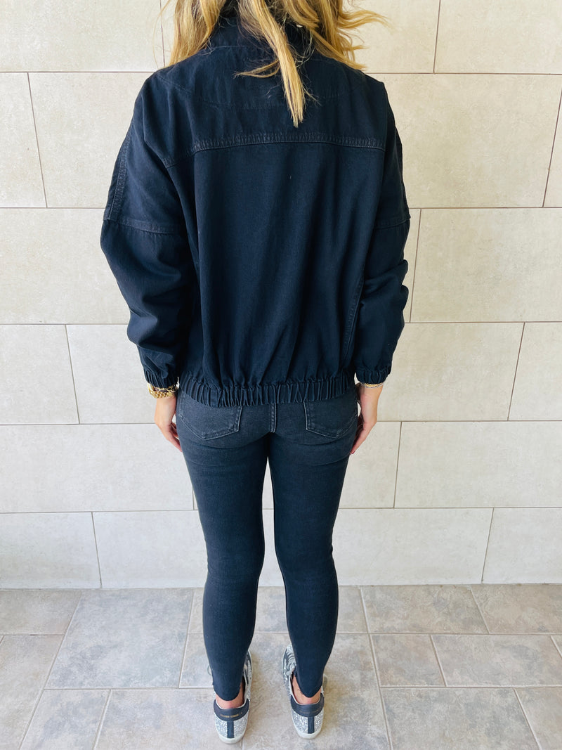 Black Bomber Denim Jacket