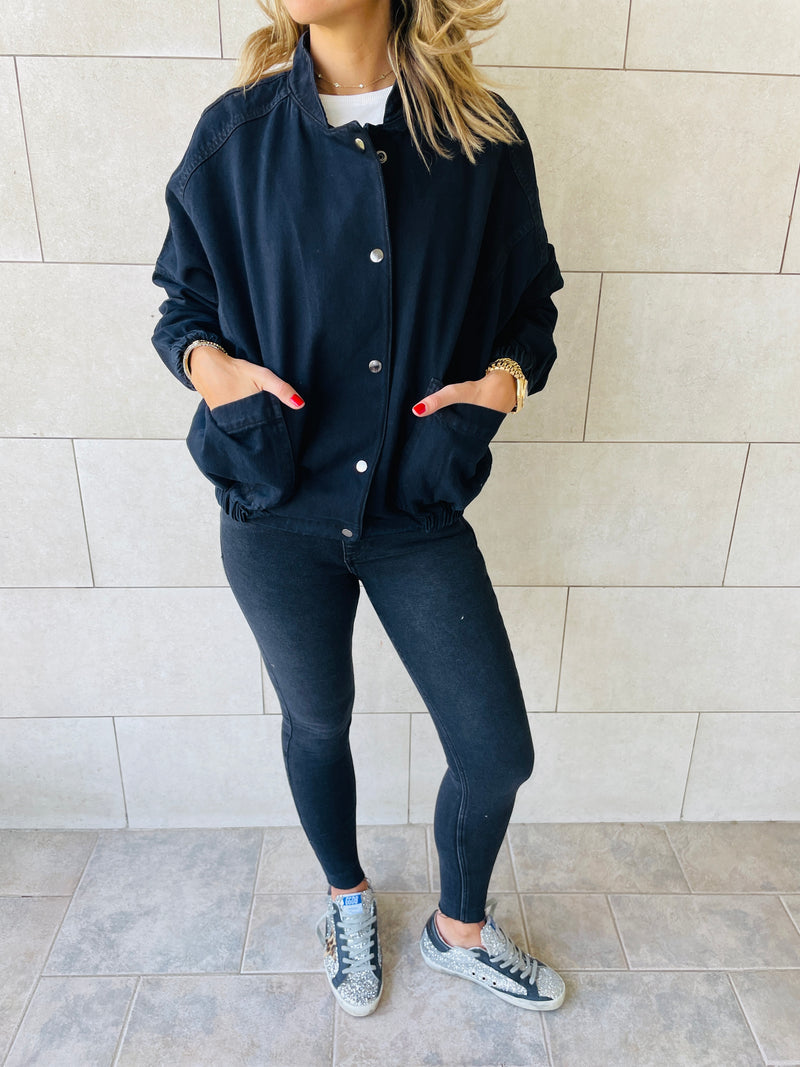 Black Bomber Denim Jacket