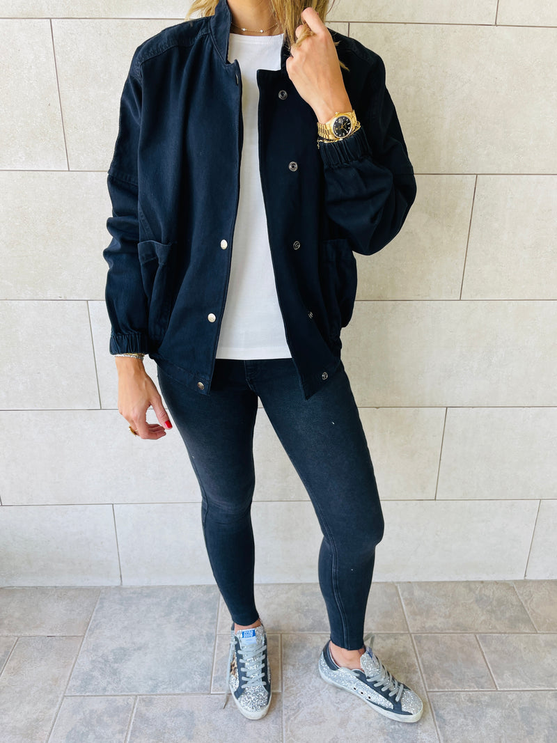 Black Bomber Denim Jacket