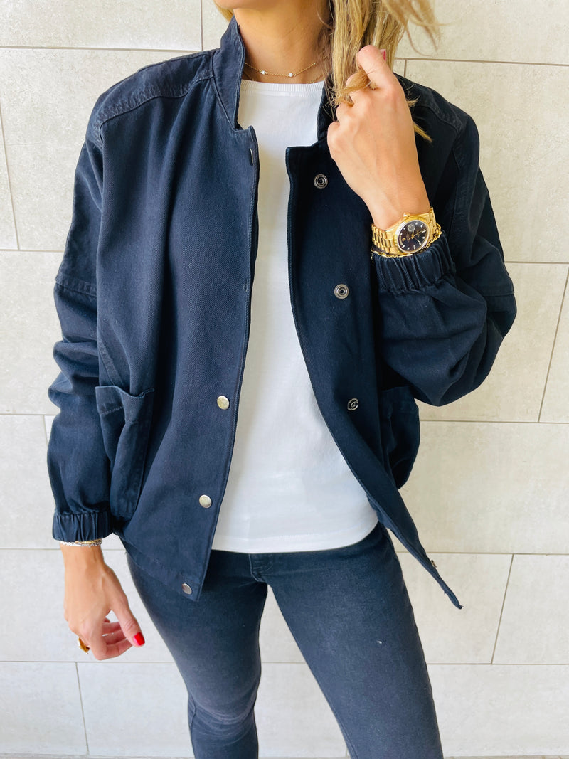 Black Bomber Denim Jacket