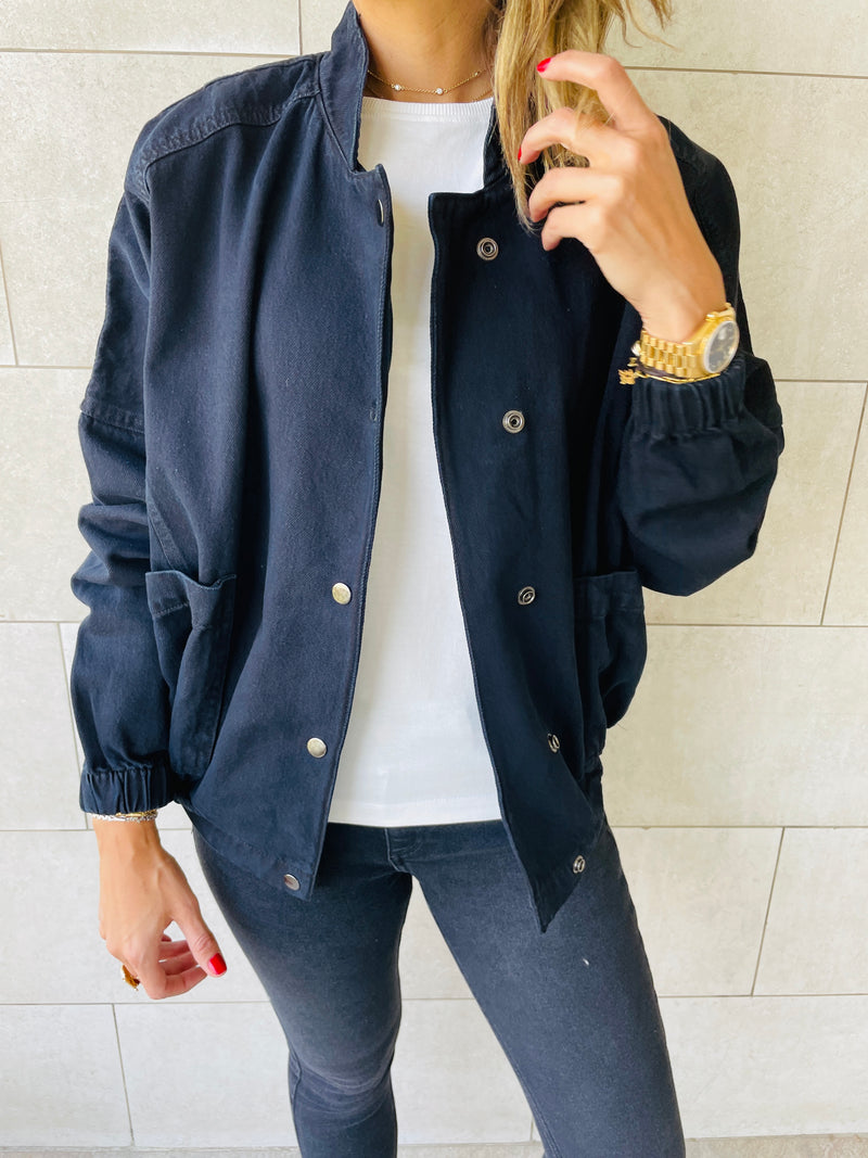 Black Bomber Denim Jacket