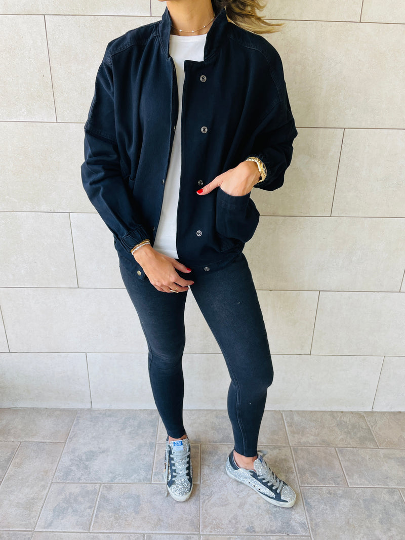 Black Bomber Denim Jacket