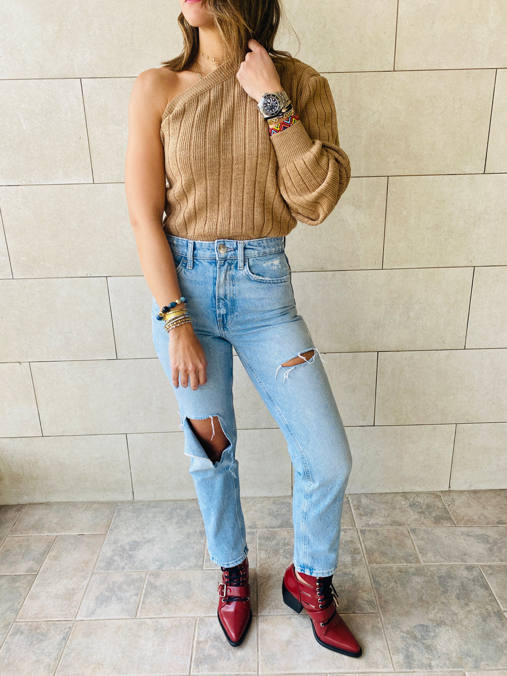 Cafe One Shoulder Pullover