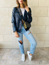 Navy Leather Biker Jacket