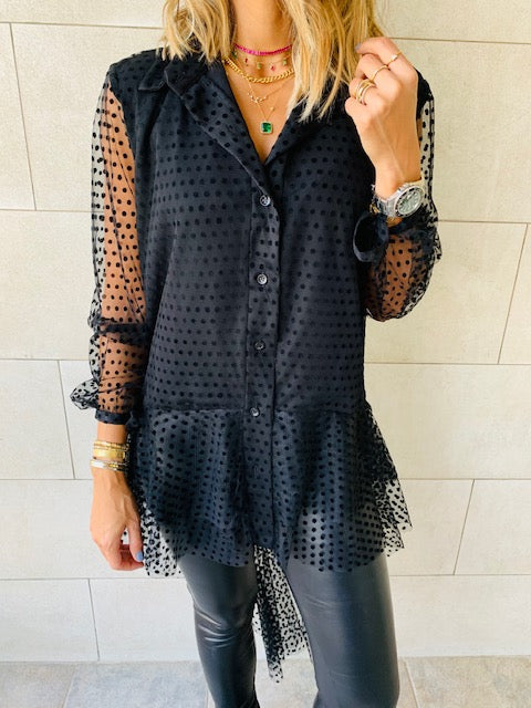 Polka Tulle High Low Shirt