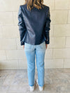 Navy Leather Biker Jacket