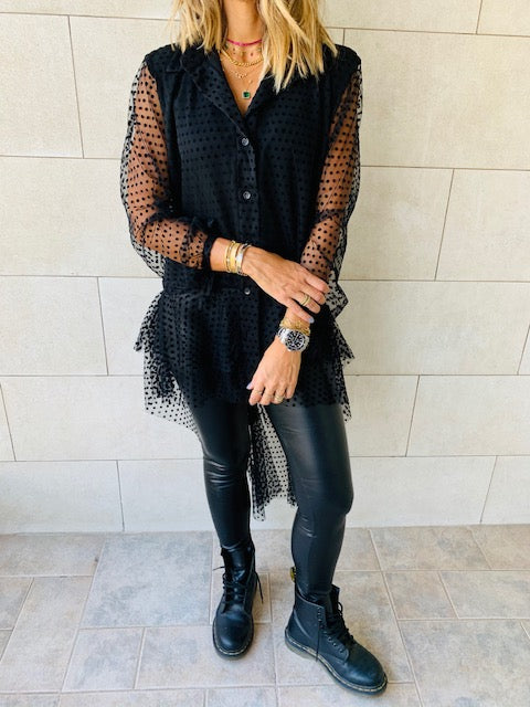 Polka Tulle High Low Shirt
