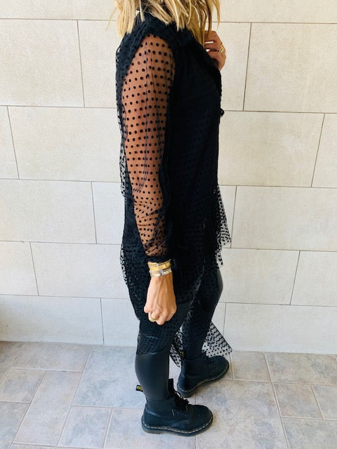 Polka Tulle High Low Shirt