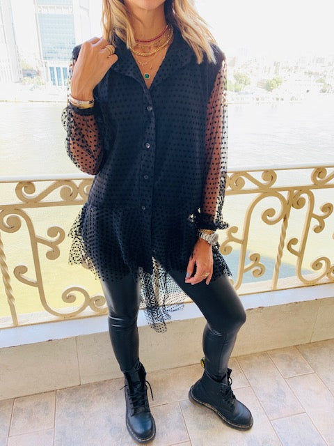 Polka Tulle High Low Shirt