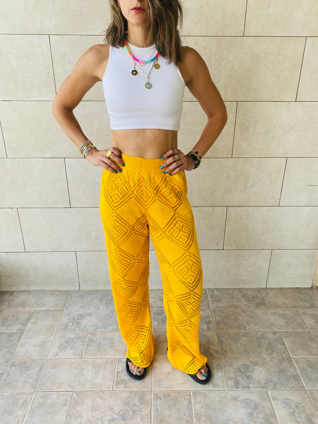 Yellow Crochet Pants