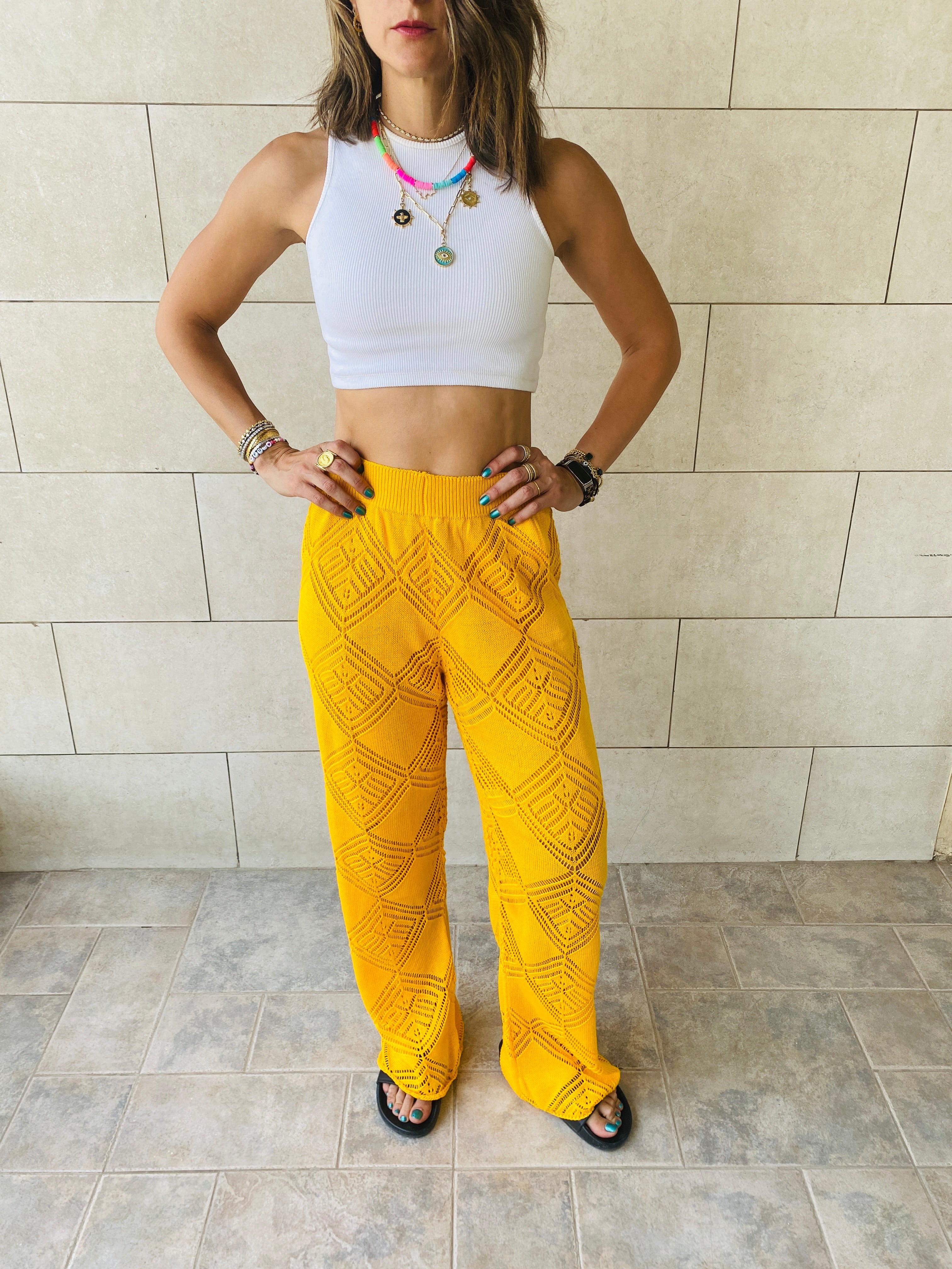 Yellow Crochet Pants