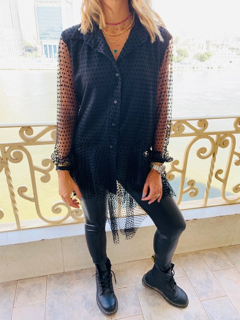 Polka Tulle High Low Shirt