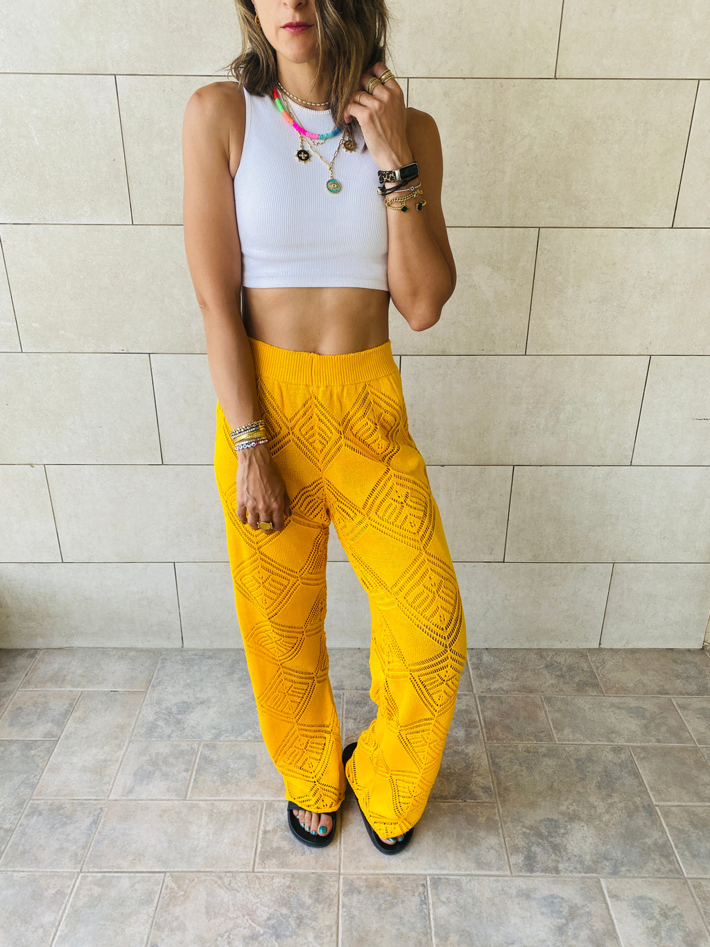 Yellow Crochet Pants