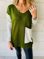 Olive Beige Pocket Sweater