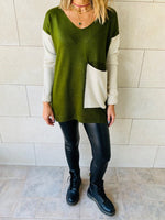 Olive Beige Pocket Sweater