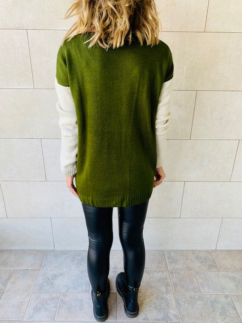 Olive Beige Pocket Sweater