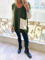 Olive Beige Pocket Sweater