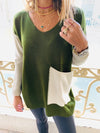 Olive Beige Pocket Sweater