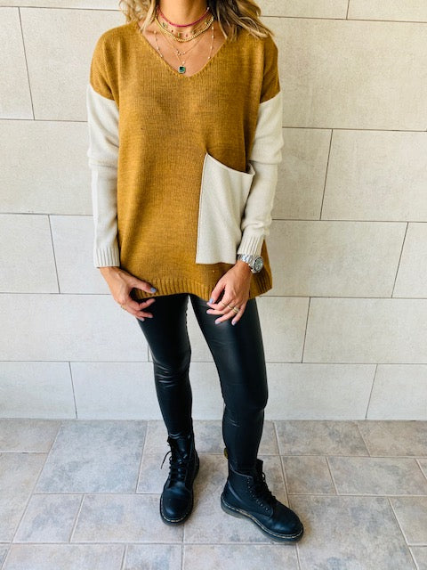 Camel Beige Pocket Sweater