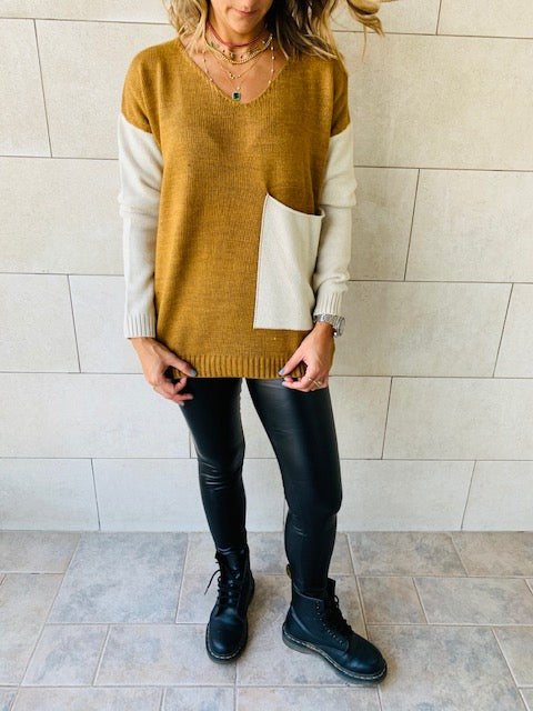 Camel Beige Pocket Sweater