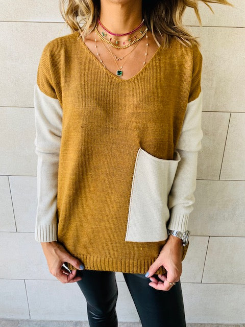 Camel Beige Pocket Sweater