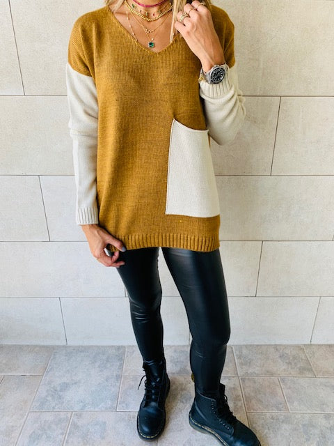 Camel Beige Pocket Sweater