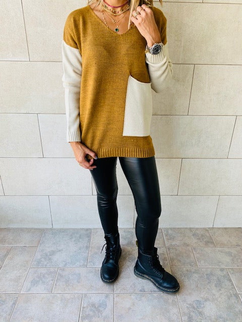 Camel Beige Pocket Sweater